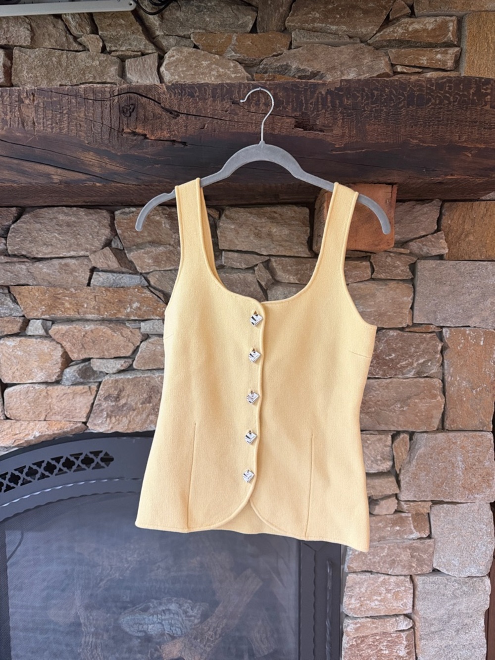 ZARA Yellow Sleeveless Button-Front Women's Tank Top